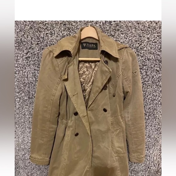Guess Women's Beige Hooded Double-Breasted Jacket Size M Mid-Length - Picture 13 of 13
